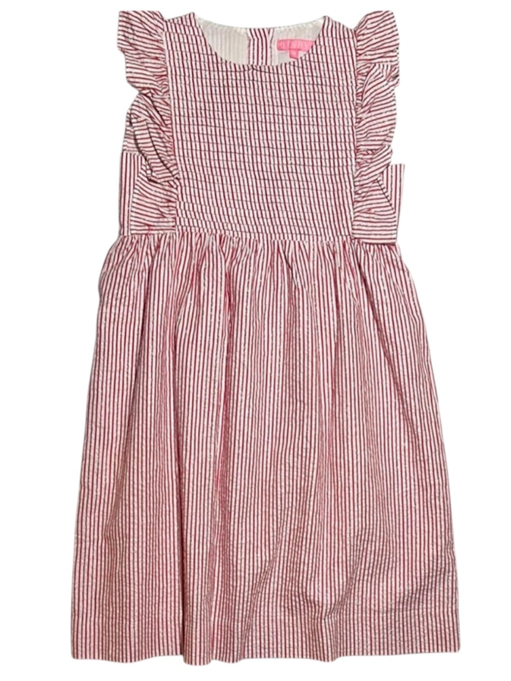 NWOT Bisby red, white, & silver metallic stripe dress with ruffle sleeve size 12